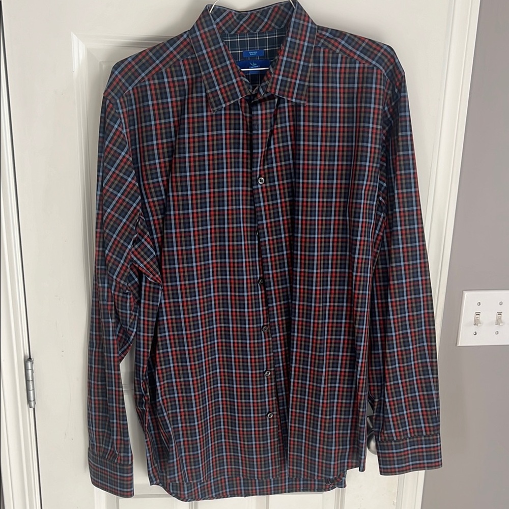 Casual Blue and Red Plaid Button Down Shirt